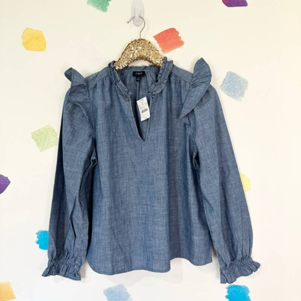 J. Crew Factory Blue Ruffle Blouse
